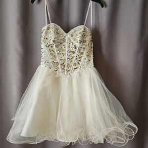 Elegant White Beaded Tulle Dress